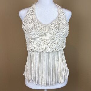 House of Harlow 1960 Ivory Crochet Fringe Crop Top